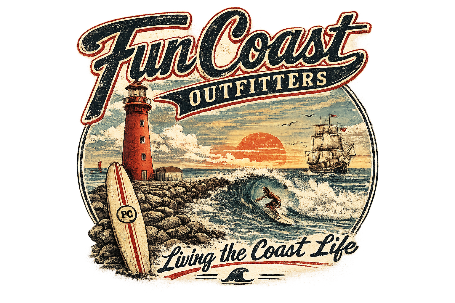 FCO Lighthouse and Surfer tee alternate colorway