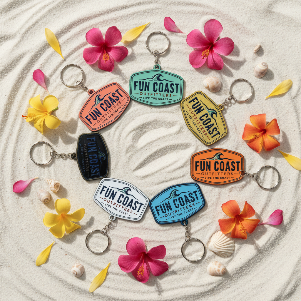 All 8 colors flat lay on white sand