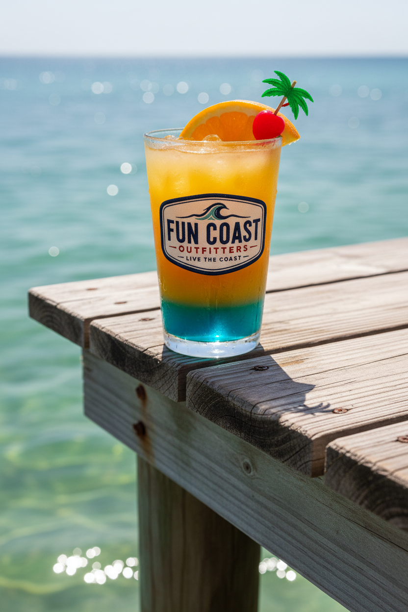 Cocktail on dock over ocean