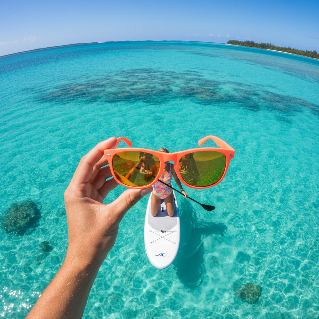 Coral orange — yellow polarized — paddleboard aerial