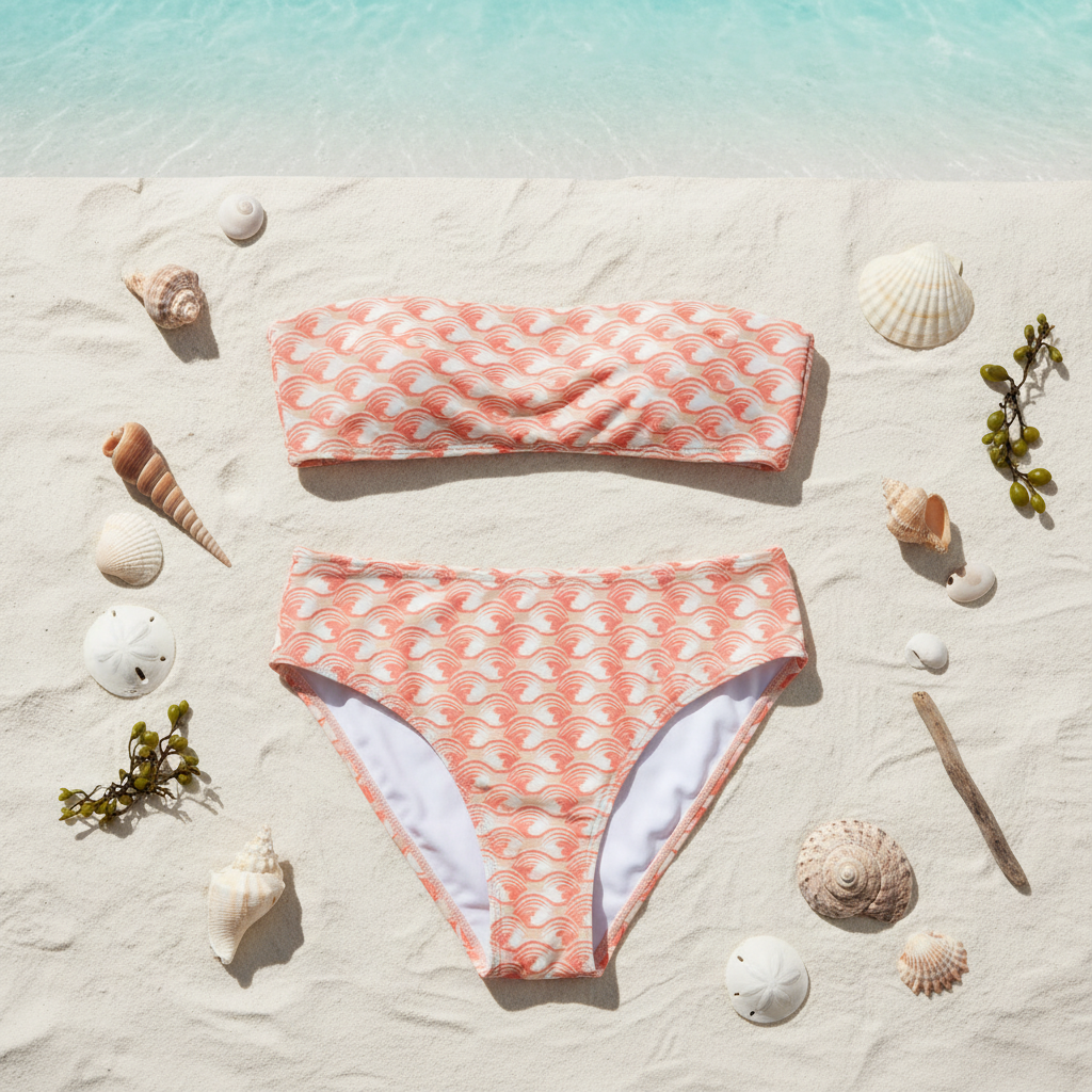 Coral Wave Pattern Bikini