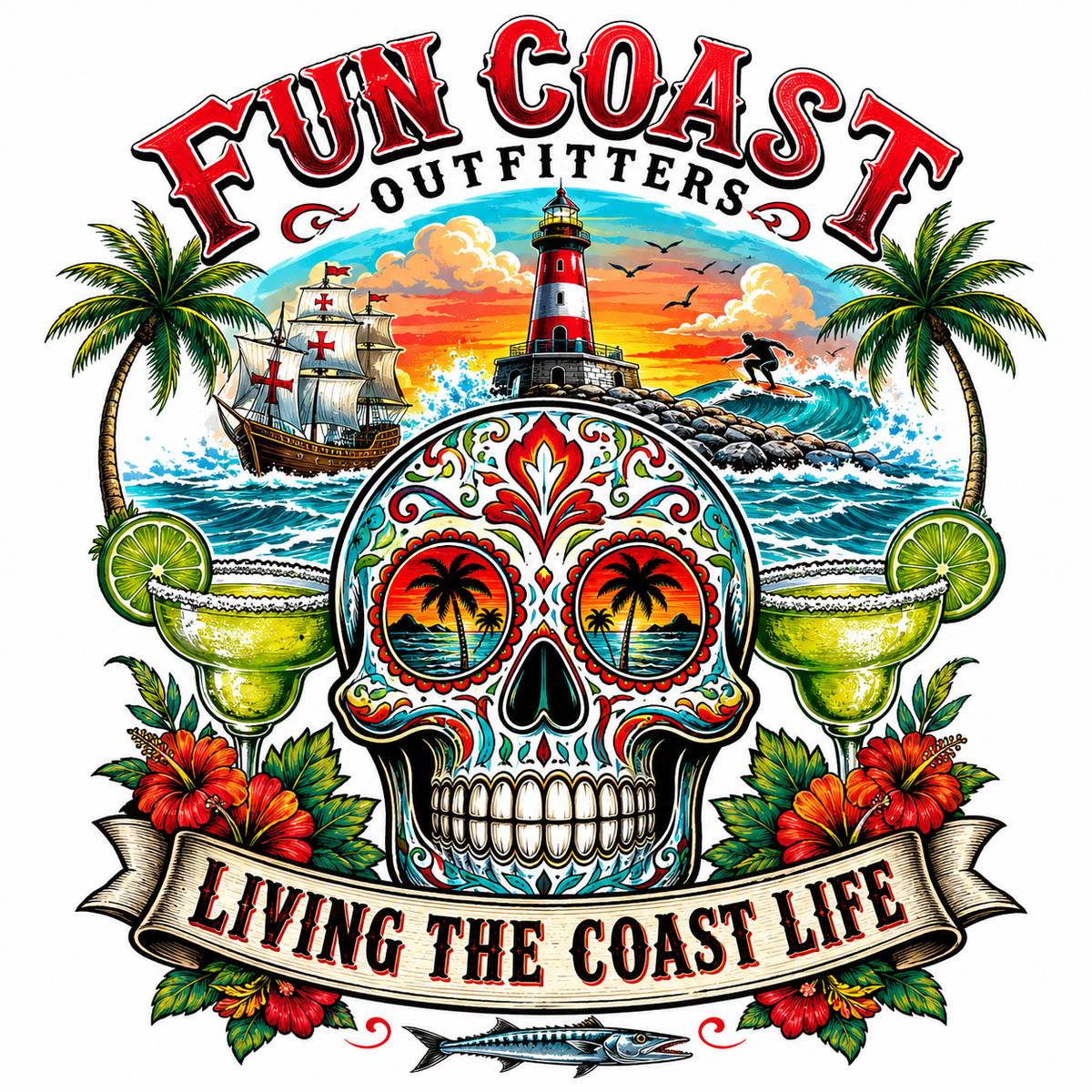 FCO CALAVERA SKULL TEE fun coast outfitters