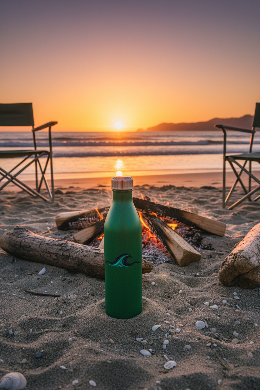 Forest green — beach bonfire at sunset