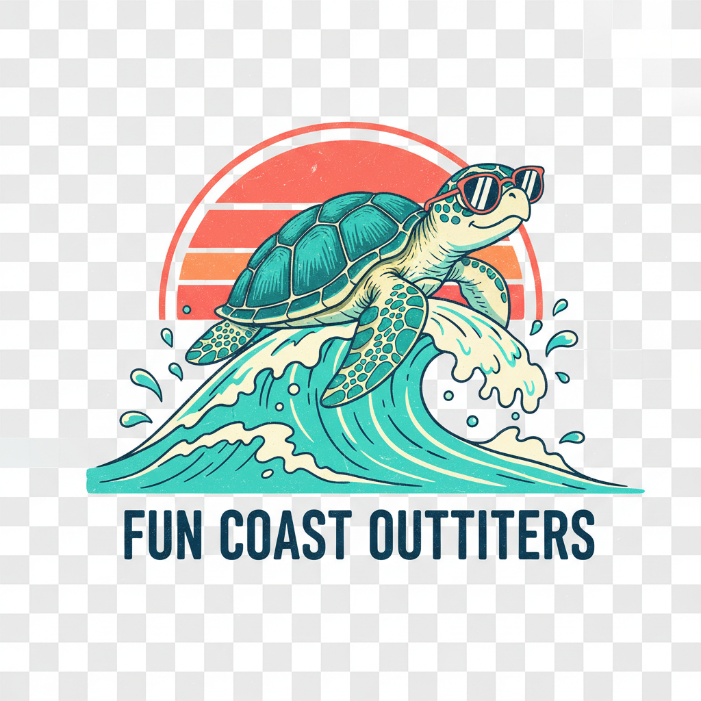 Illustrated surf turtle graphic tee design for kids