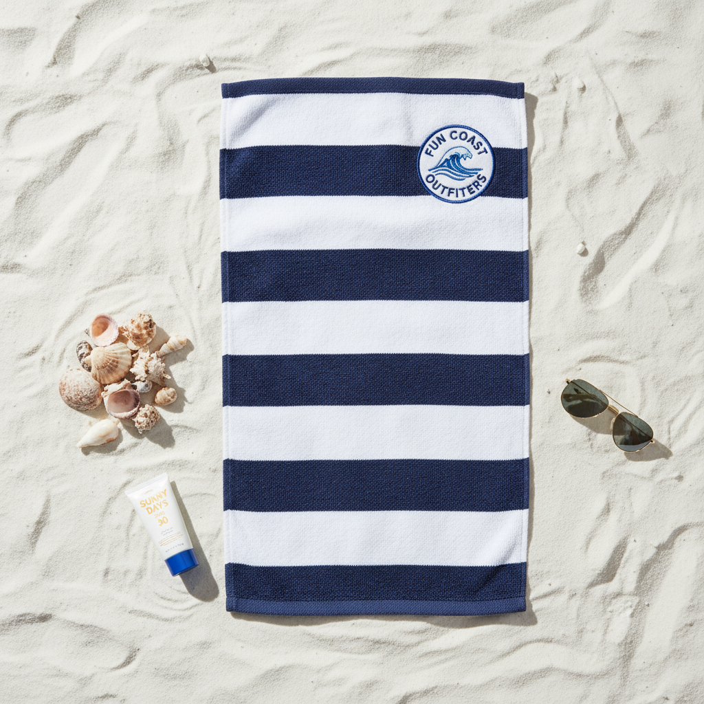 Navy Stripe Towel Flat Lay
