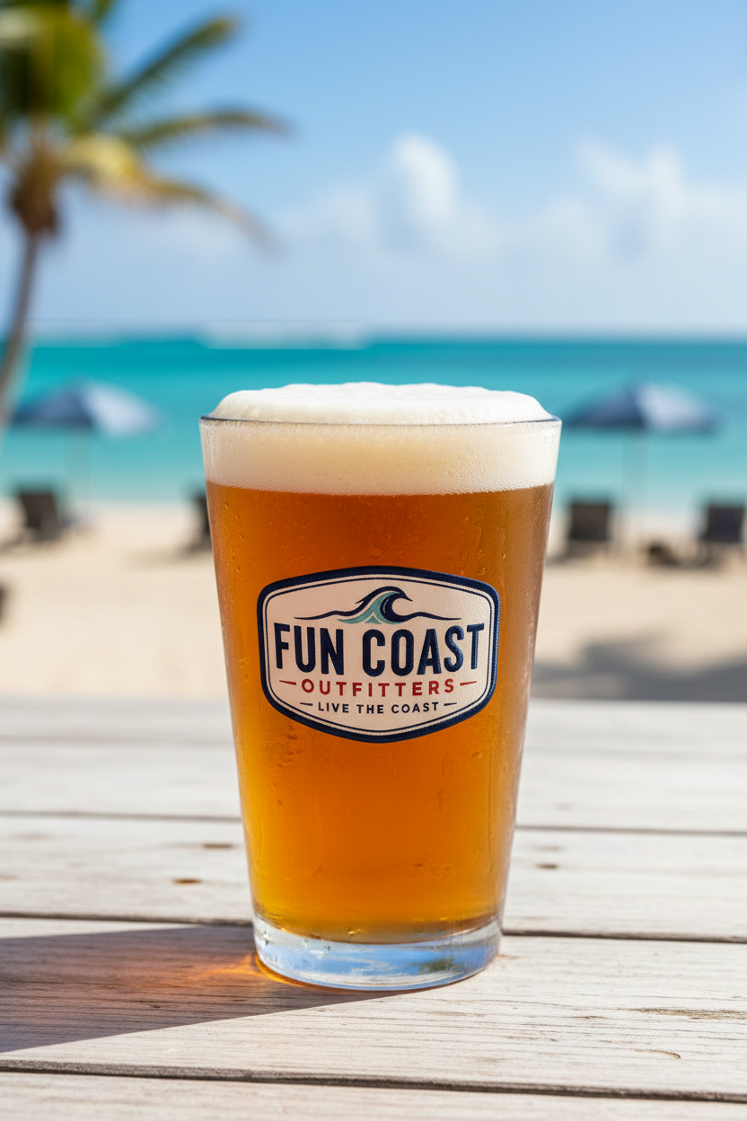 Pint glass at beach bar