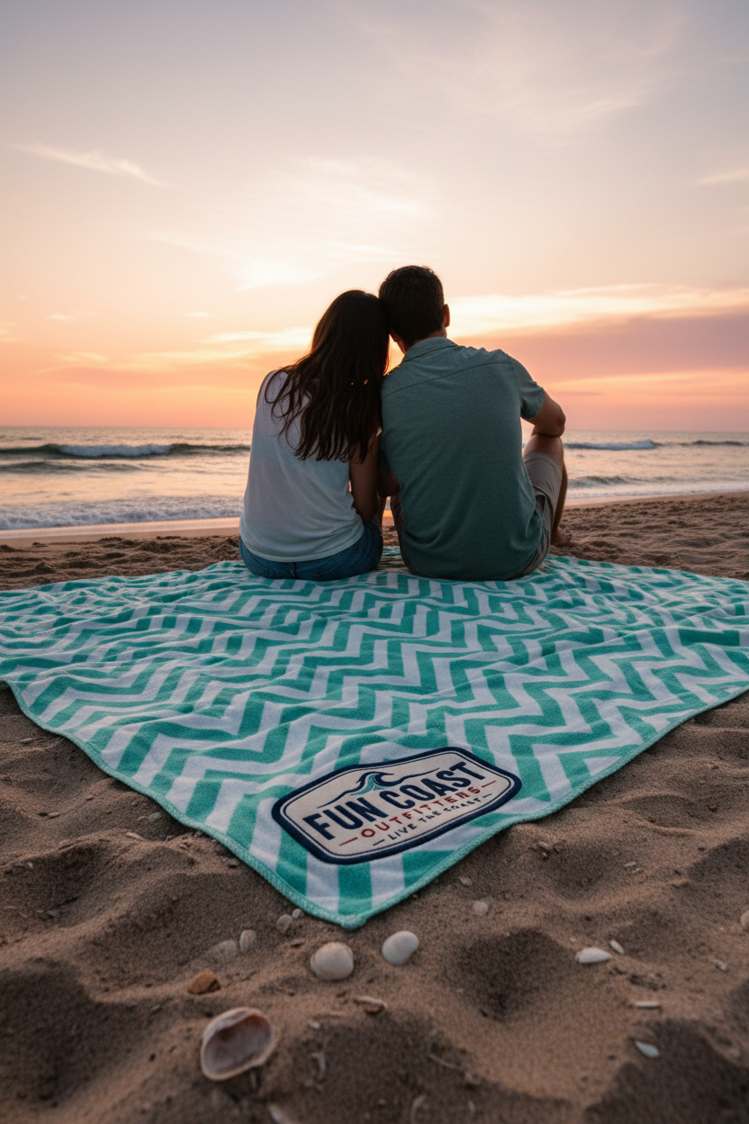 Seafoam chevron blanket couple at sunset