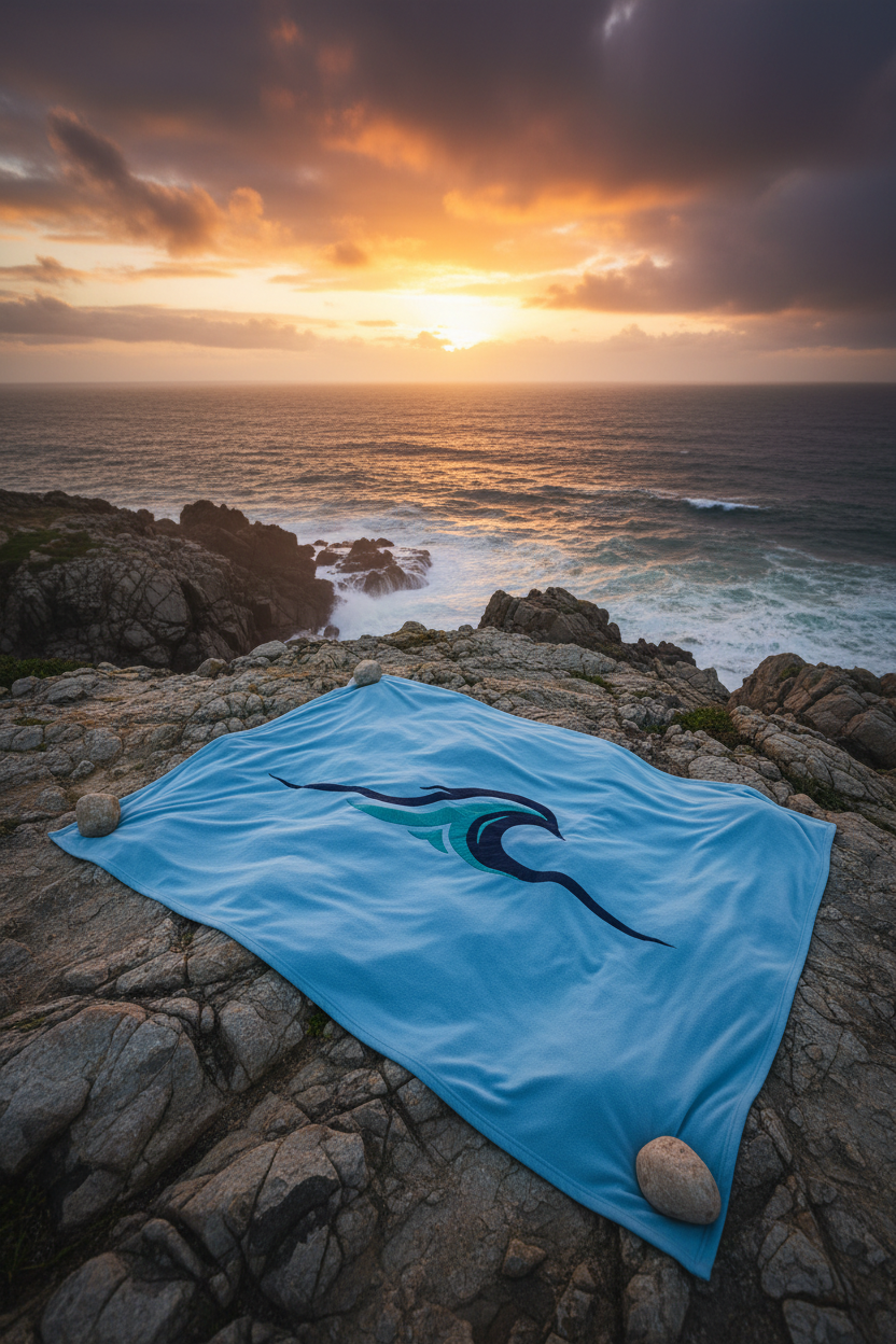 Sky blue blanket on coastal cliff at golden hour