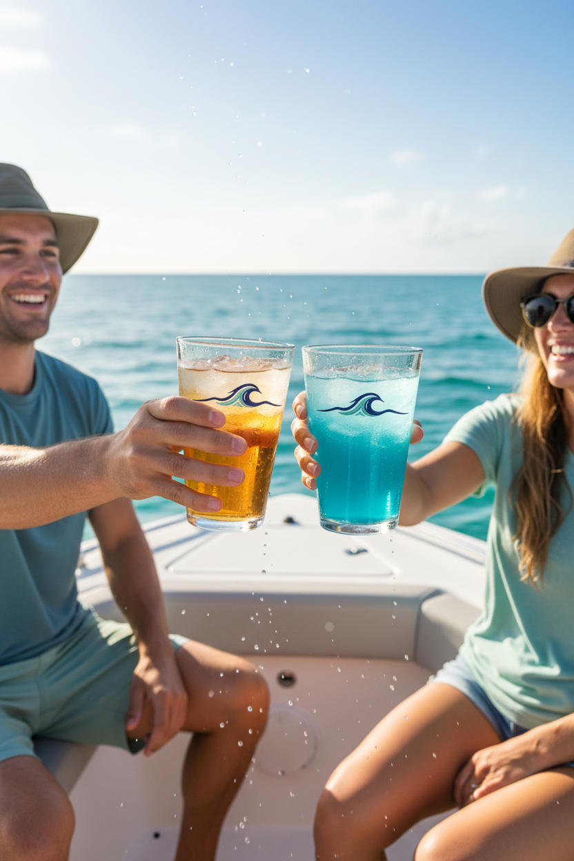 Two wave icon glasses on boat