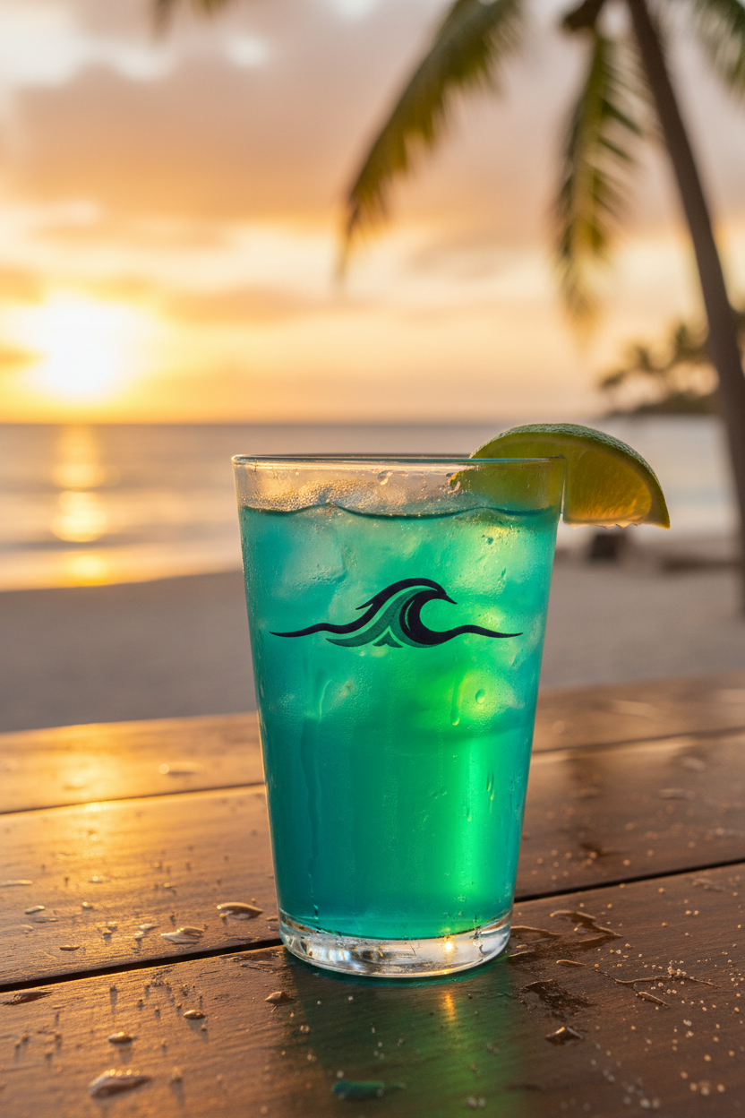 Wave icon pint glass at beach bar with cocktail