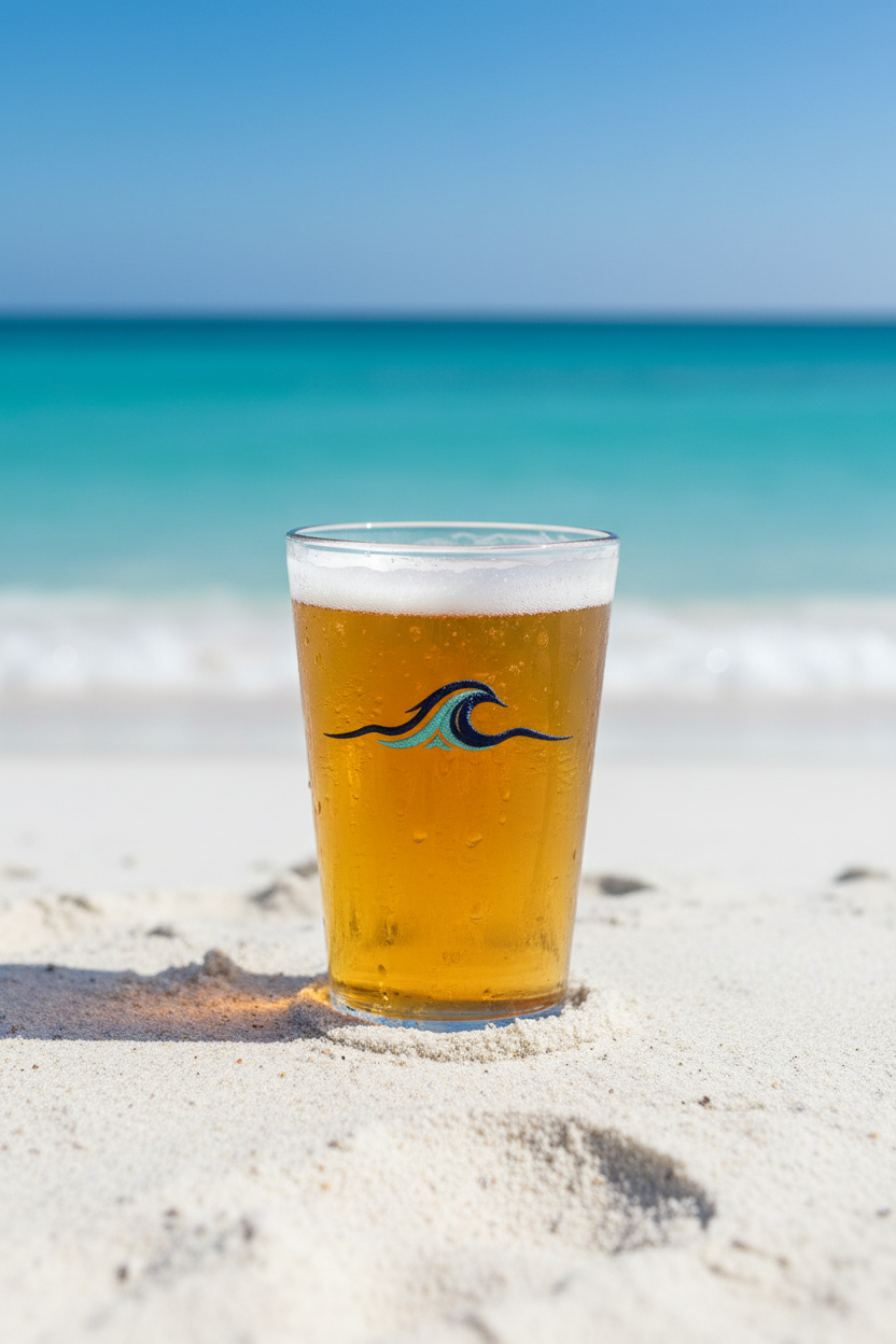 Wave icon pint glass on beach with beer